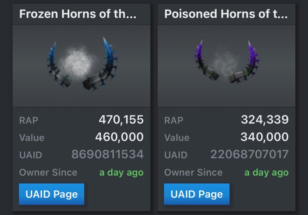 Roblox limiteds frozen horns and poisoned horns (3.5/1) able to nego