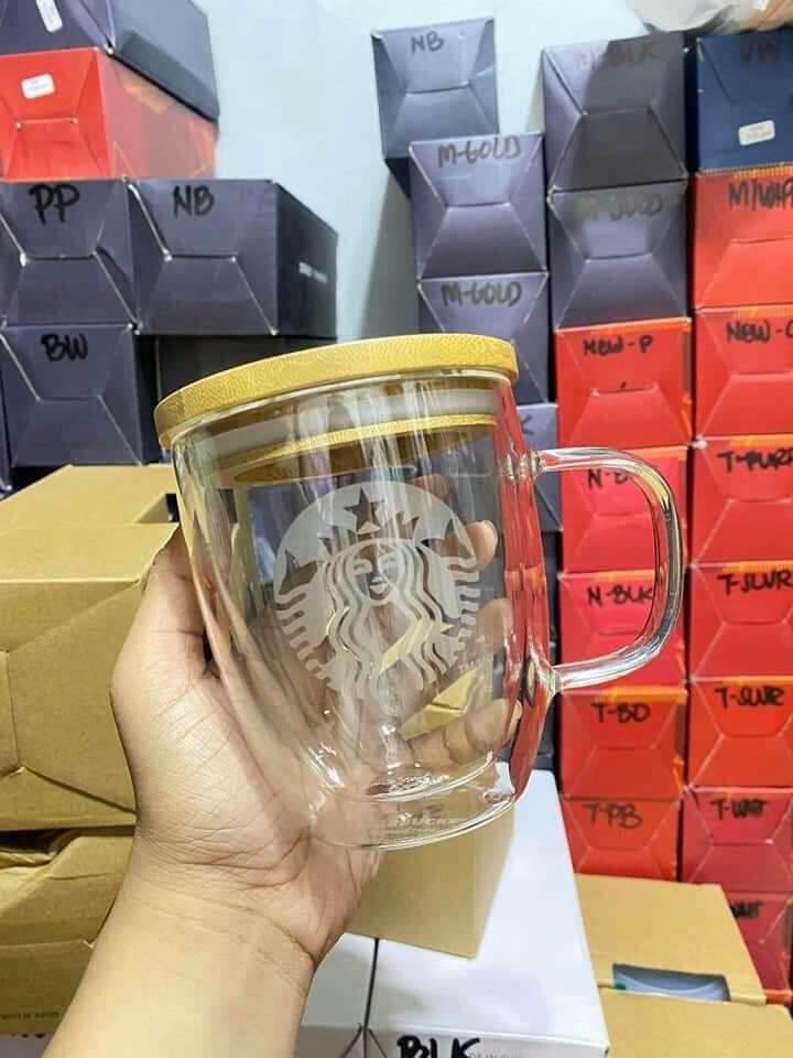STARBUCKS Double Wall Mug Glass with Bamboo Lid, Furniture & Home