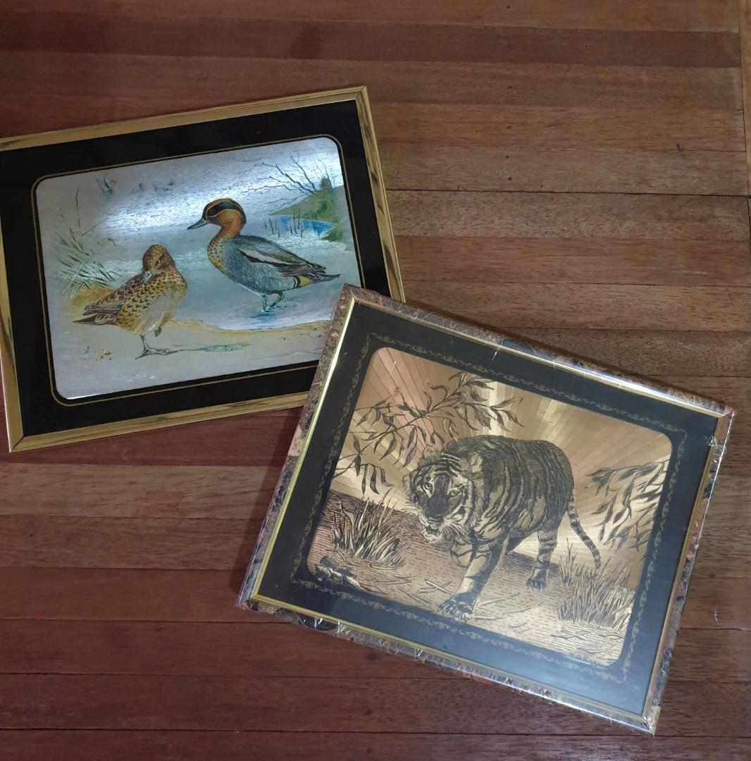 TAKE ALL: 2pcs Metal Etched Animal Frame Art (Category: Frames & Pictures) located in Rizal. Submitted by sunnie.side.up (Listing ID 1173201350, Image 1). Description: 💥 TAKE ALL 2pcs. Metal Etched Animal Framed Picture Art 🐦 Bird Design • no box, no plastic • back portion has only a hanging hook 🐅 Tiger Design •with box and plastic • can be placed on the table or can be hanged (see photo).