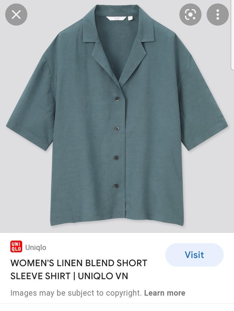 Uniqlo women linen blend short sleeve shirt