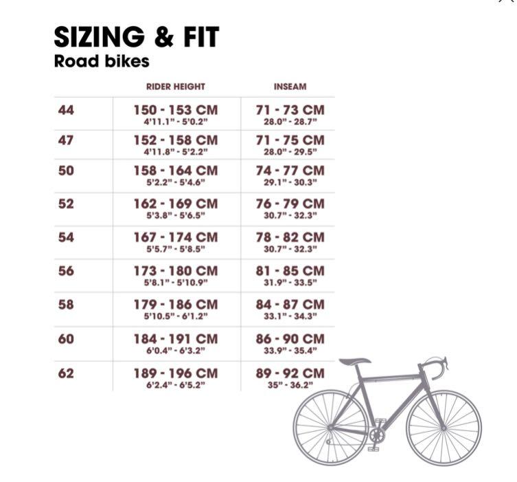 Trek bike top size chart cm
