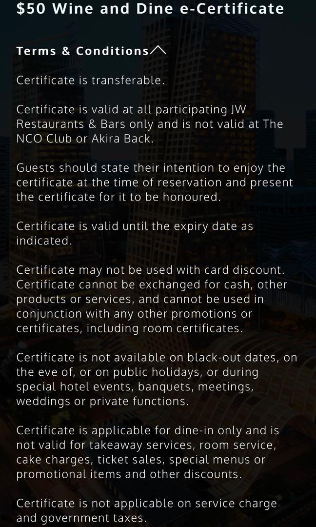 150 dining voucher JW Marriott, Tickets & Vouchers, Vouchers on Carousell