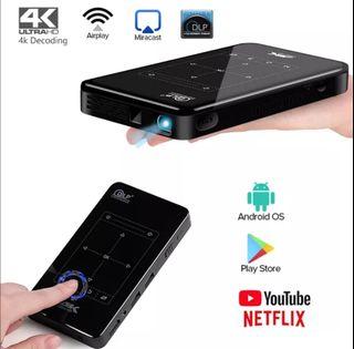 New 4K DLP Projector Portable 1080P 2Gb+32Gb Built-in Android 9.0 Bluetooth WiFi Mirroring Screen for iPhone Android Phone Projectors 4000mAH Battery HDMI Portable Projector