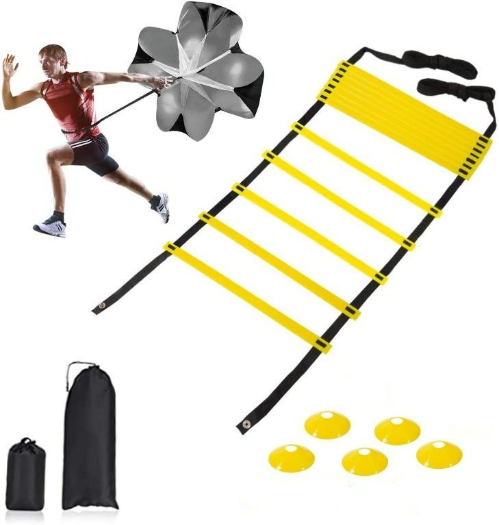 Agility Ladder Speed Resistance Parachute 5 Disc Cones and Carry Bag