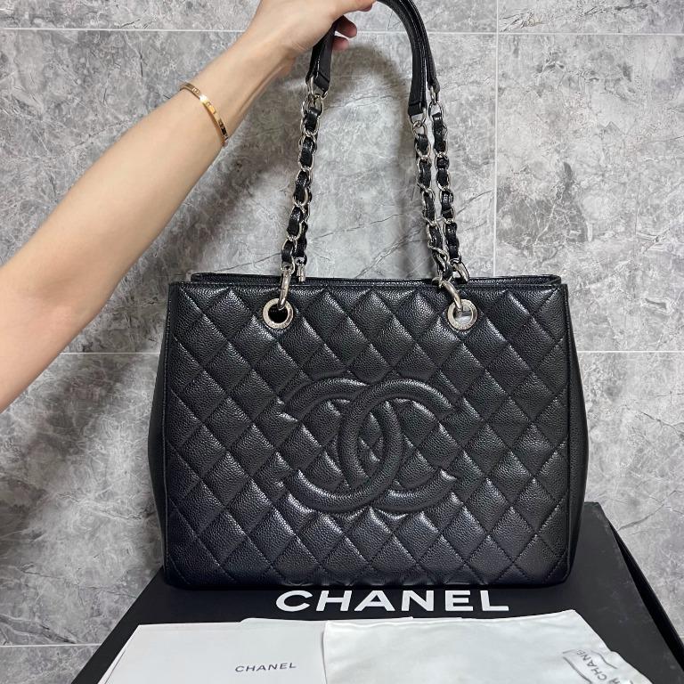 Authentic Chanel Black Grand Shopping Tote GST with Silver