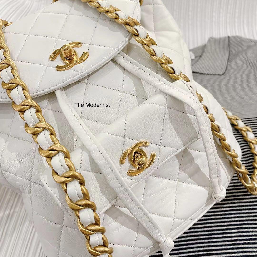 Authentic Chanel Duma Backpack White Lambskin 24K Gold Hardware