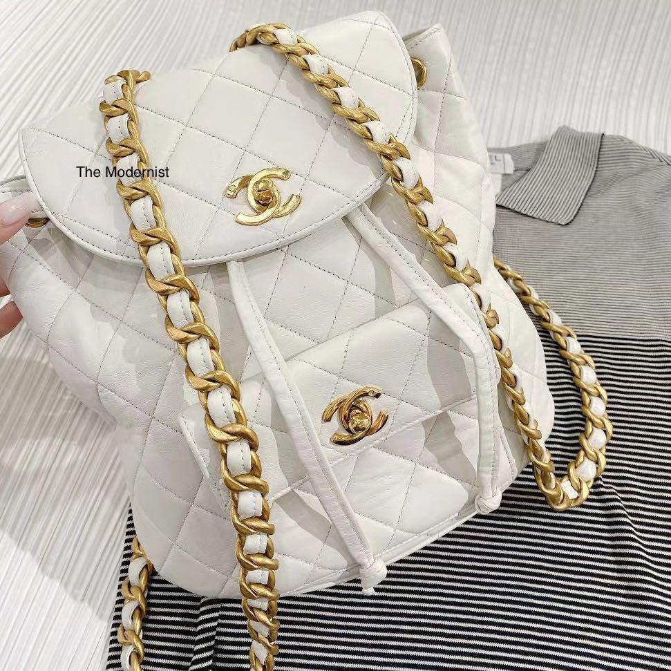 Chanel White Quilted Lambskin Duma Backpack Gold Chain Classic Flap 85cas71