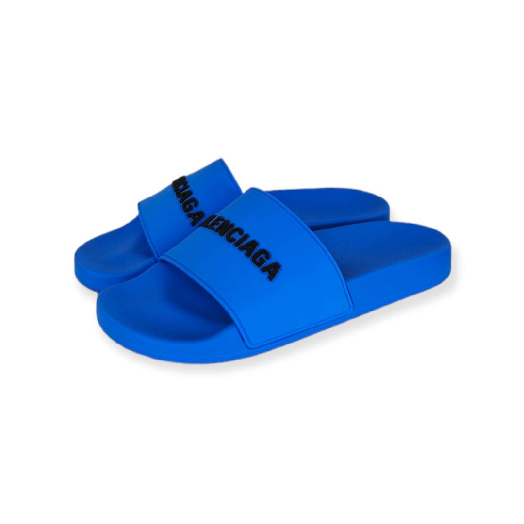 BALENCIAGA POOL SLIDE SANDAL IN BLUE RUBBER SIZE 39