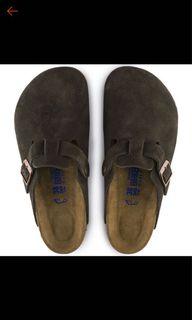 勃肯 Birkenstock Boston 咖啡麂皮 真皮(軟墊)款 半包拖鞋