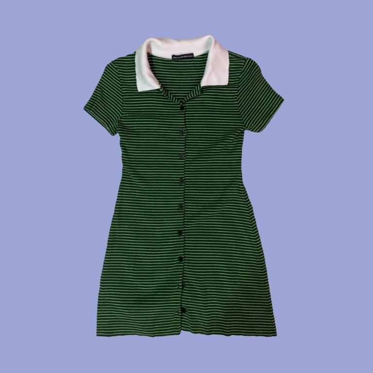 Brandy Melville, Green caroline striped collared dress, Women's Fashion