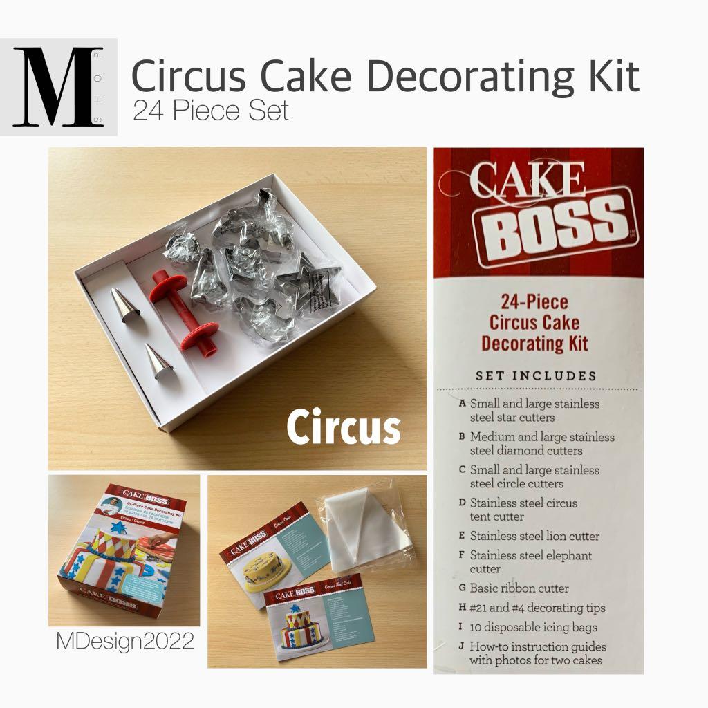 Circus Cake Decorating Kit by Cake Boss (Category: Bakeware) located in Manila. Submitted by mshopmla (Listing ID 1173437973, Image 1). Description: Circus Cake Decorating Kit by Cake Boss 24 Piece Set Create the greatest and most delicious show on earth by designing fun circus-themed cakes and cupcakes for special occasions Cake decorating is easier and more enjoyable for everyone using Cake Boss Cake Kits Find small and large circle cutters, tw