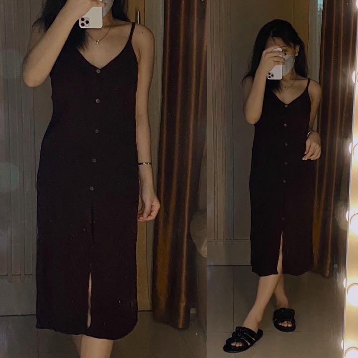 dark burgundy button tank dress - midi 