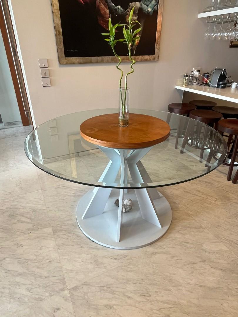 Dining table glass top for 8 pax, Furniture & Home Living, Furniture