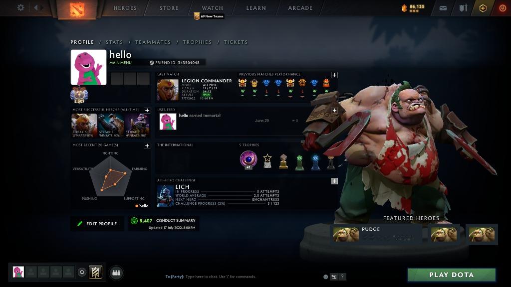 6767 CORE MMR, IMMORTAL DOTA 2 ACCOUNT, TOP ~884 on the Dota 2