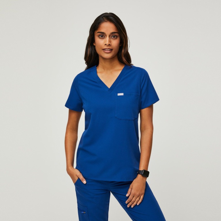 Figs Electric Blue Scrubs Set (Catarina + High Waisted Yola), Women's