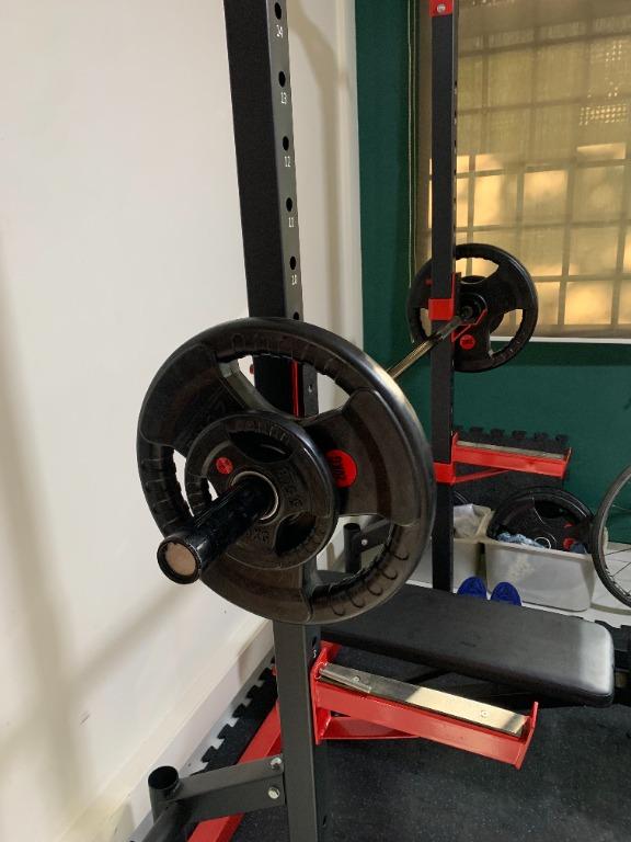 Full home gym set up Bench press, squat rack, T bar, pull up bar // w