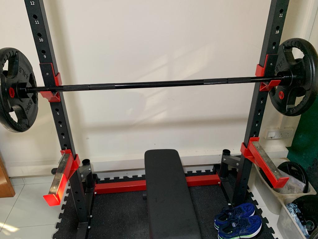 Full home gym set up Bench press, squat rack, T bar, pull up bar // w