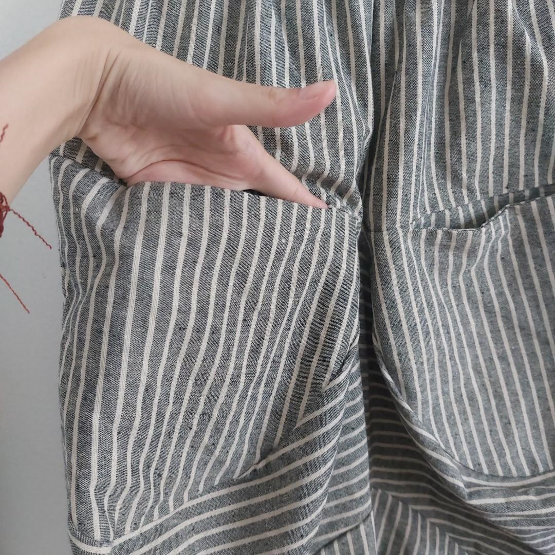 Grey and white stripe linen harem pants (Category: Other Bottoms) located in Angeles City. Submitted by greensstuff (Listing ID 1173491377, Image 2). Description: very unique 👌 dm for more info and sizing.