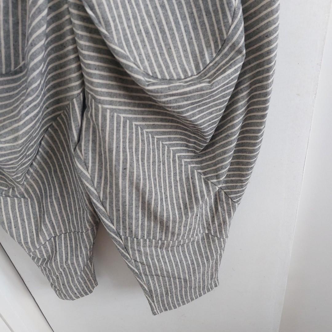 Grey and white stripe linen harem pants (Category: Other Bottoms) located in Angeles City. Submitted by greensstuff (Listing ID 1173491377, Image 3). Description: very unique 👌 dm for more info and sizing.