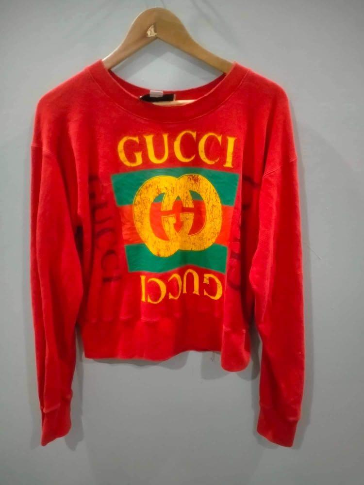 Gucci red crop top sweatshirt Women s Fashion Coats Jackets and