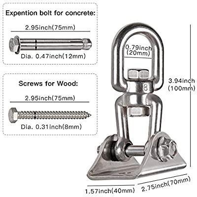Heavy Duty 360° Swivel Swing Hangers, Stainless Steel Swing Hook for  Ceiling Wooden Porch Swing Hanging kit Playground Gym Rope Boxing Bag  Hammock