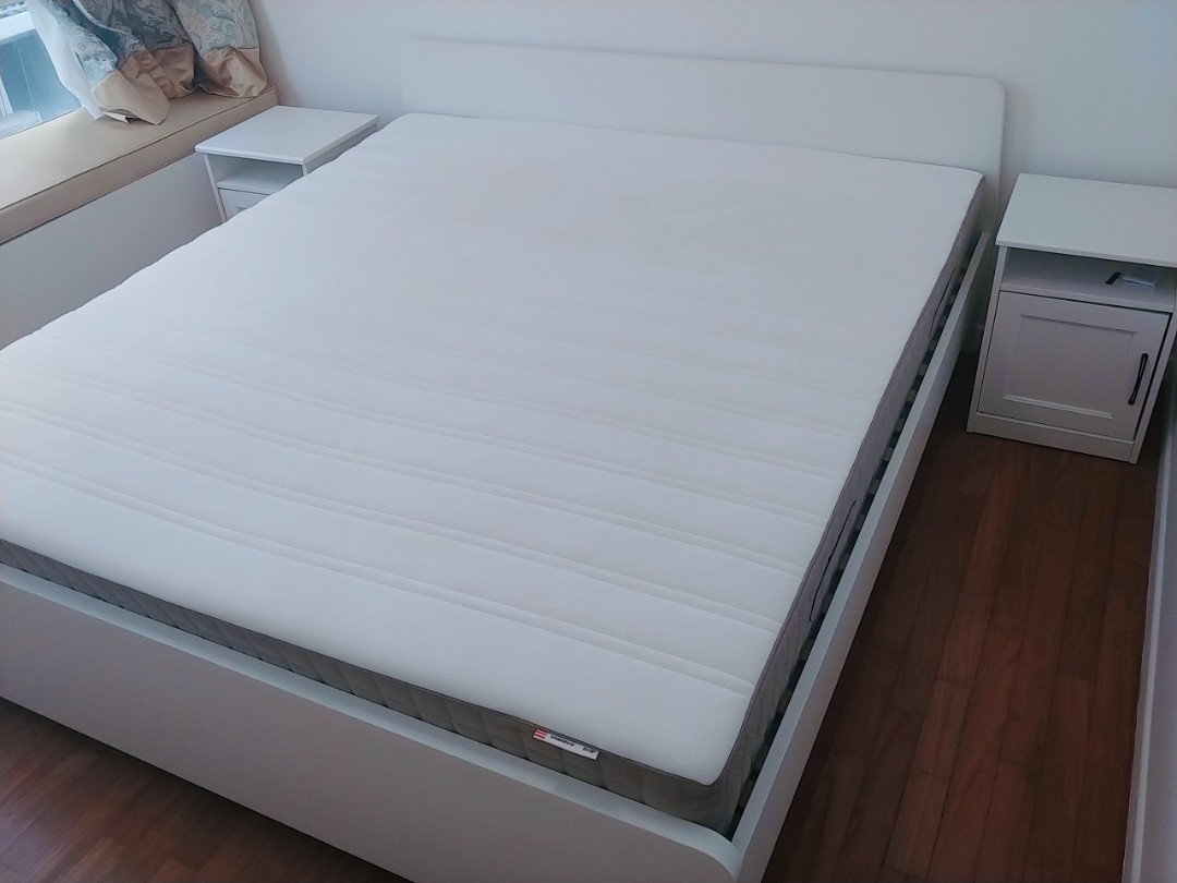 Ikea king size bed and mattress, Furniture & Home Living, Furniture