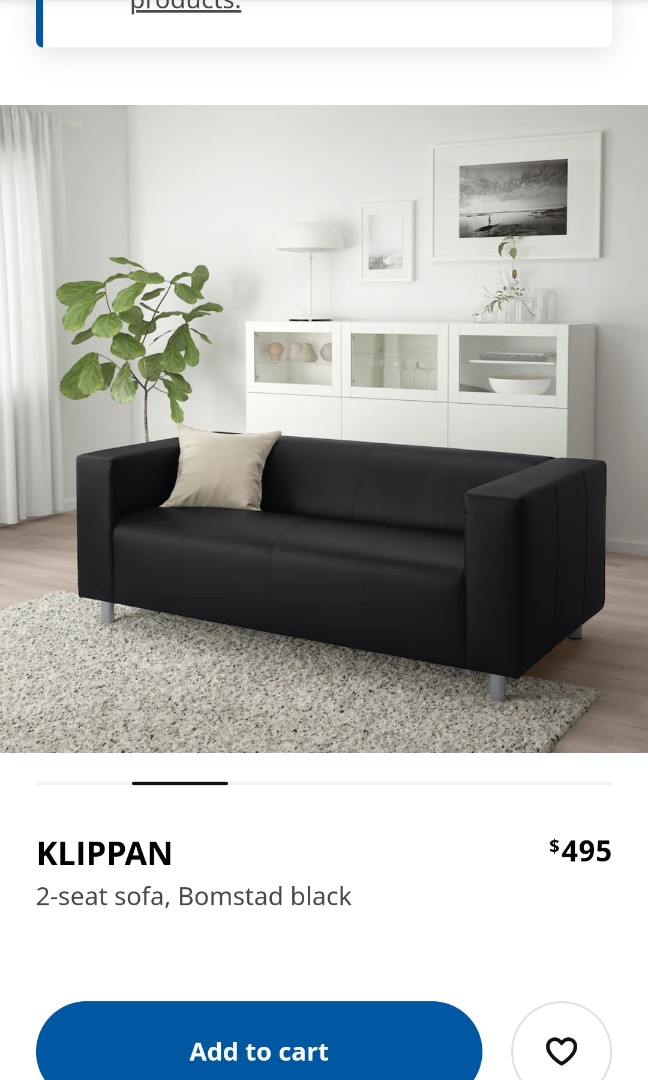 IKEA Klippan Black Leather Sofa, Furniture & Home Living, Furniture