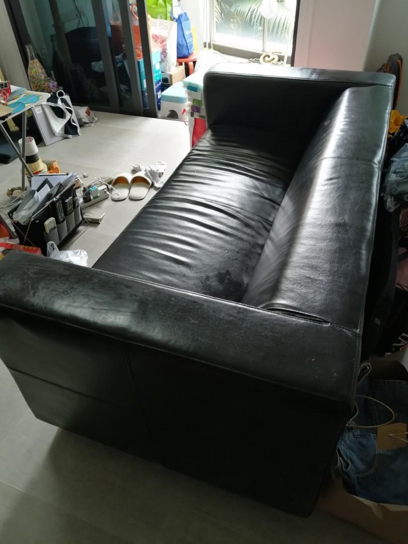 IKEA Klippan Black Leather Sofa, Furniture & Home Living, Furniture