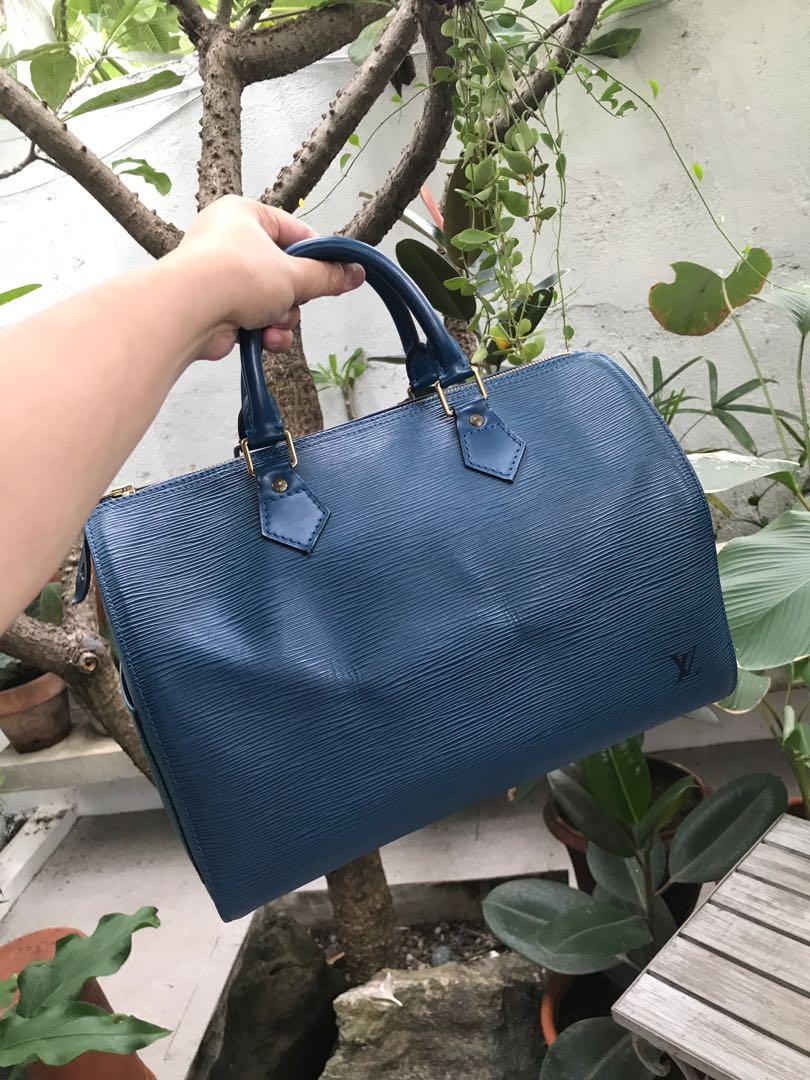 Authentic Louis Vuitton EPI Leather Blue Speedy 30 Hand Bag