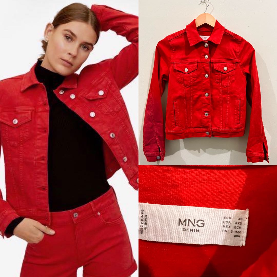 Mango red shop denim jacket