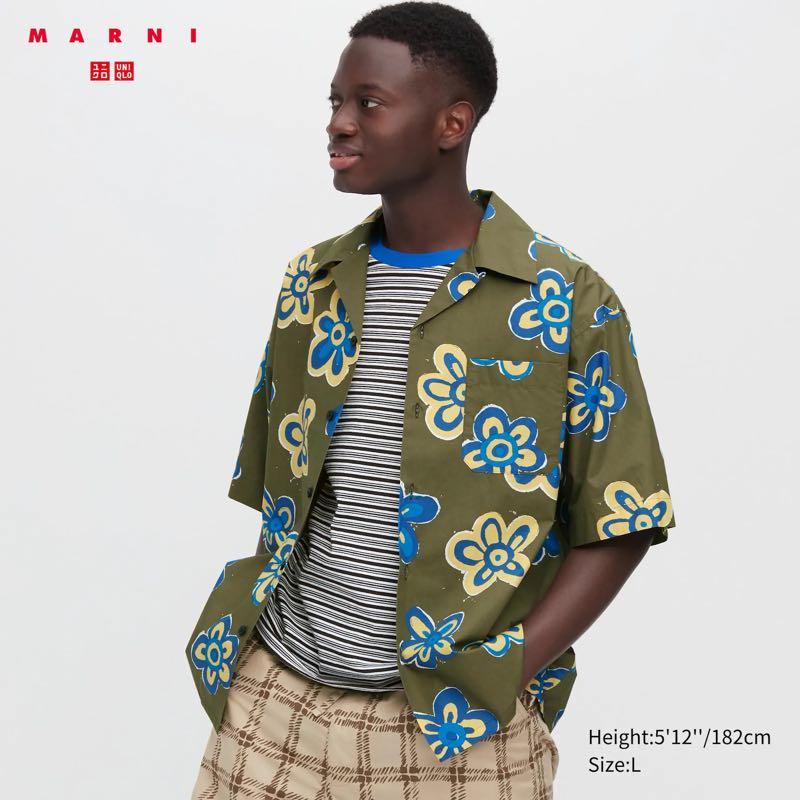 oversized open collar printed short sleeve shirt marni