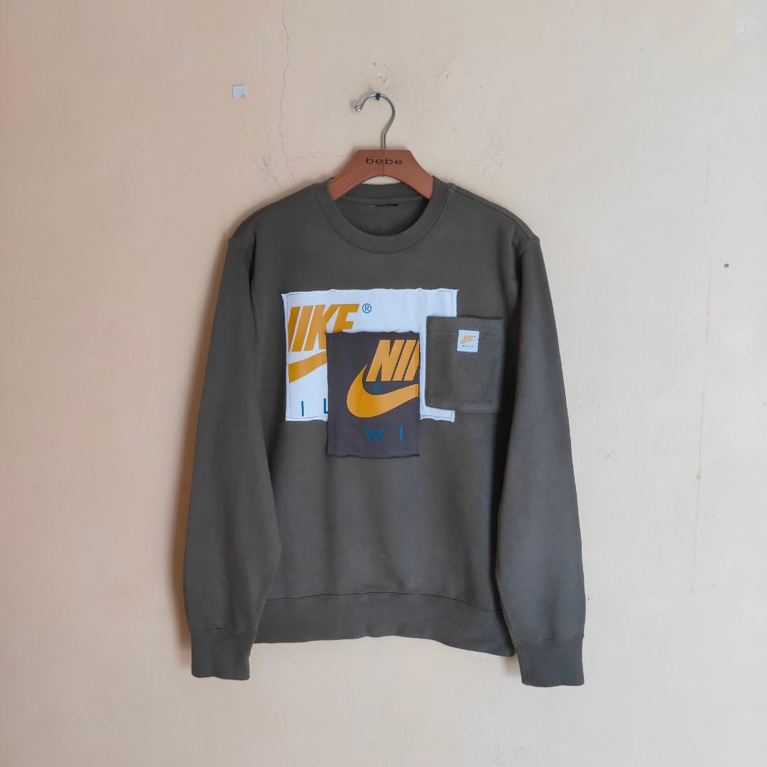 Nike Pocket Crewneck Green Army Fesyen Pria Pakaian Atasan di