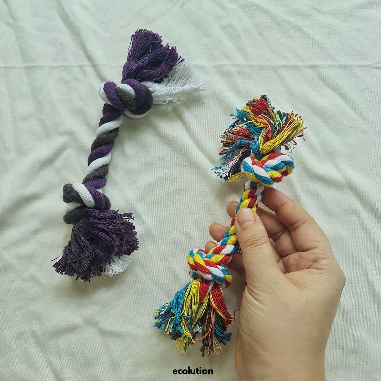 Pet Braided Rope Chew Toy (Category: Homes & Other Pet Accessories) located in Manila. Submitted by ecolutionph (Listing ID 1160670099, Image 3). Description: - A chew toy for pets in the shape of a braided rope - Material: cotton - Size & Price: --> Small (P30): 7 inches --> Large {P100): 10.5 inches - Color: random - Sold per piece ** Wholesale for Parties/ Events: please contact us via our socmed accounts for more inquiries!.