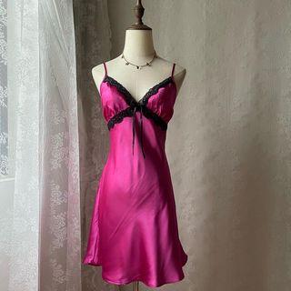 Pink magenta satin slip dress