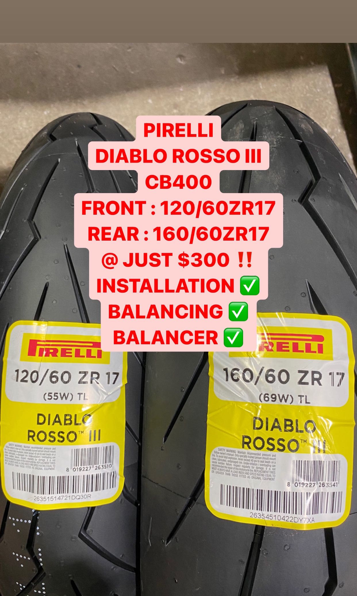 Pirelli Diablo Rosso 3 For Cb400 Motorcycles Motorcycle Accessories On Carousell