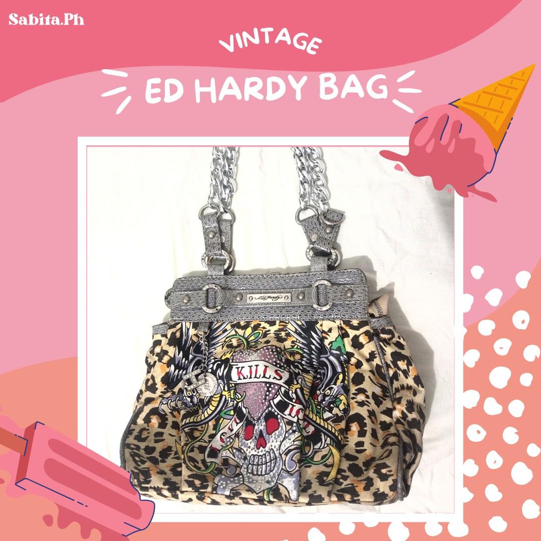 Ed Hardy Open Box - Ed Hardy Black Plastic Leather Barbara Shoulder Bag  EHLABAR5231-BK - Handbags - Jomashop