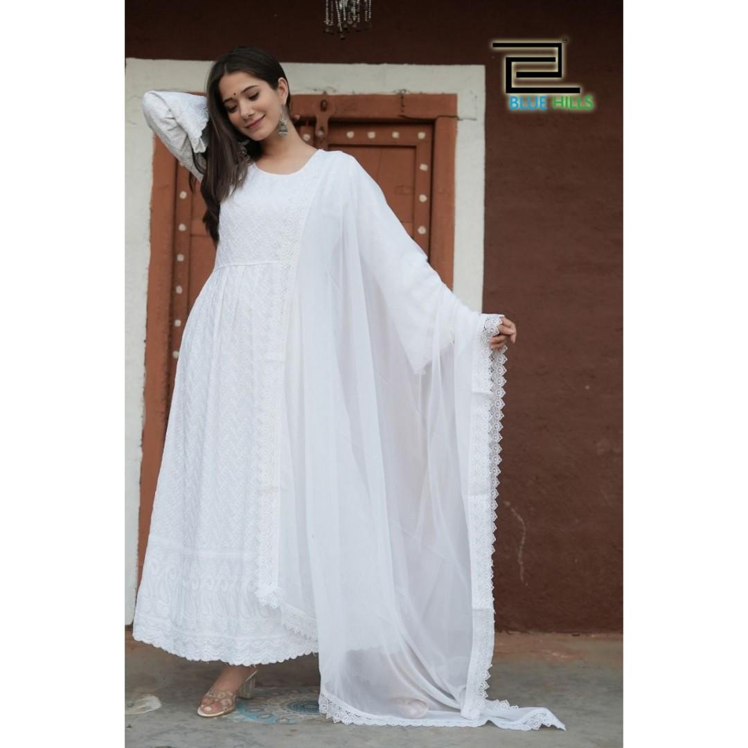 SG READYSTOCK Rayon Long Anarkali Floor Length gown white color