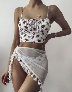 SHEIN 3 pack Floral Bikini With Beach Skirt