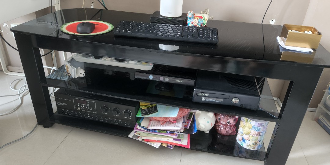 Solid glass top /shelving TV consoles, Furniture & Home Living, Furniture, TV Consoles on Carousell