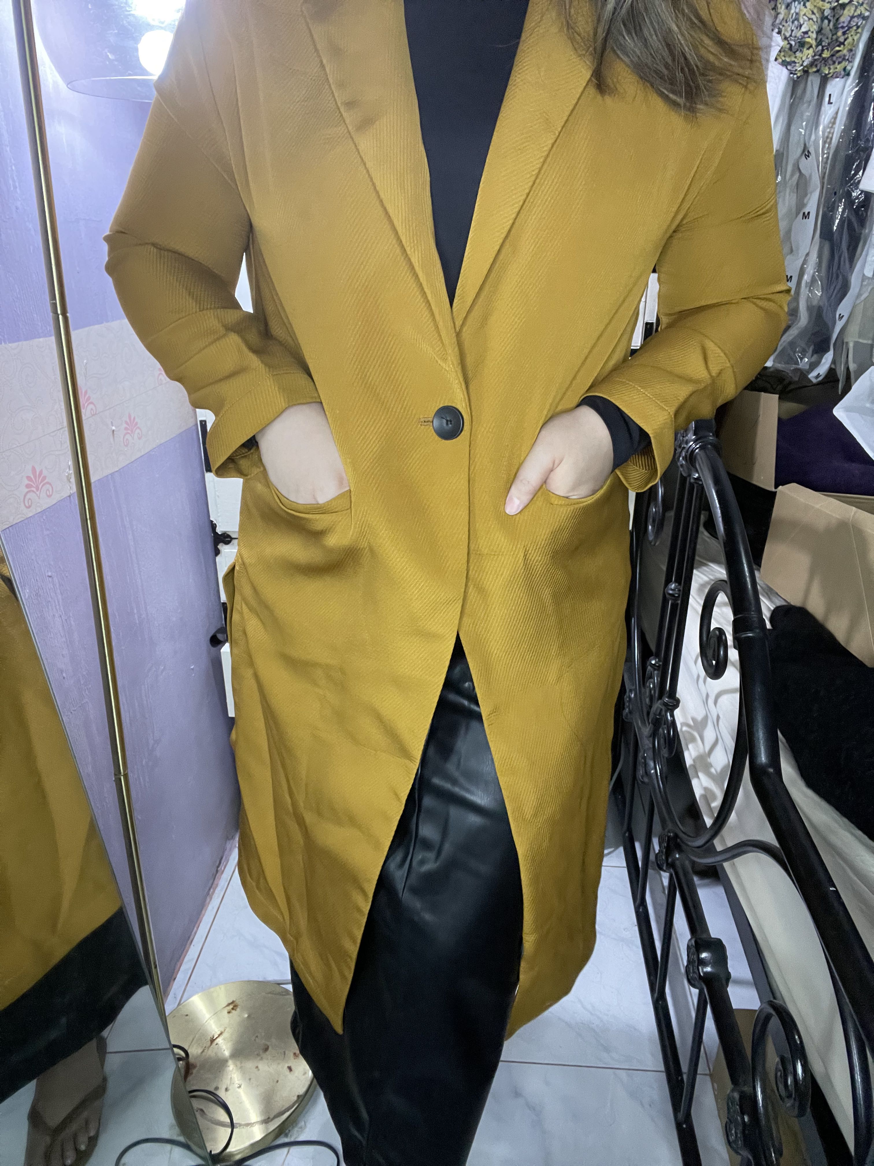 Stradivarius mustard coat, Women's 