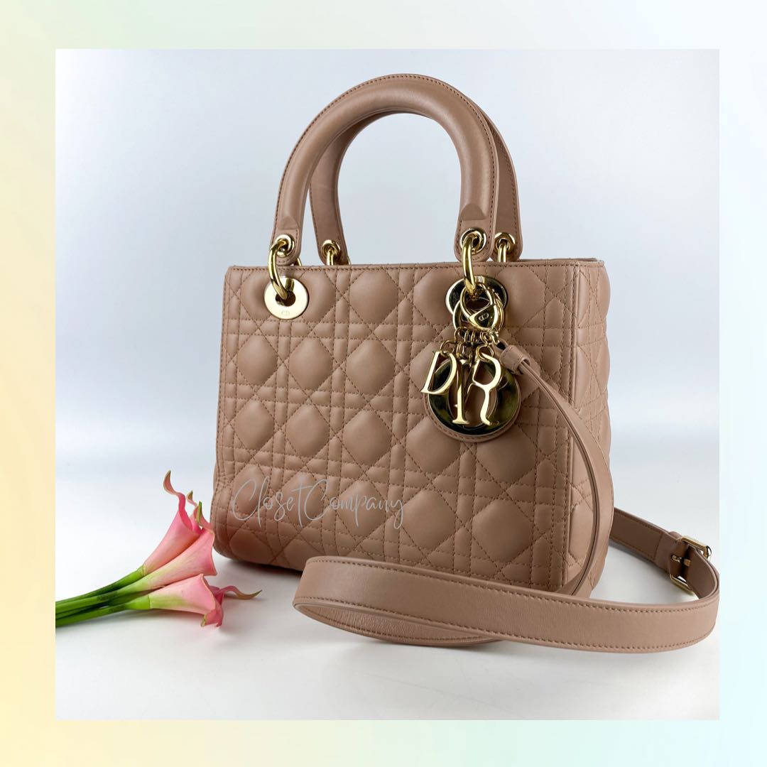 Christian Dior Mini Lady Bag Blush Cannage Lambskin Light Gold Hardware in  2023  Lambskin Gold hardware Dior