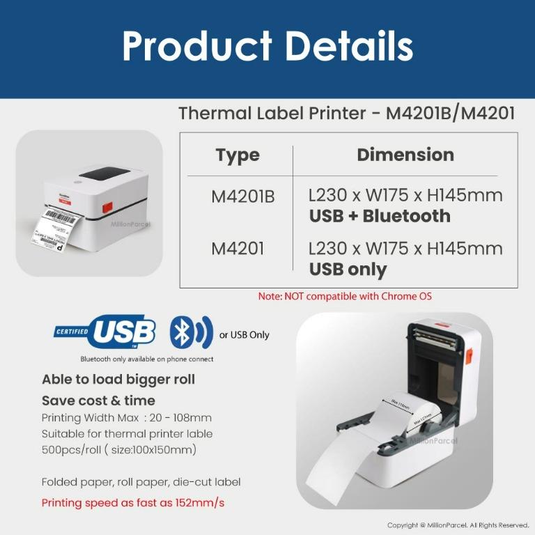 (SoonMark) Thermal Printer 2 type Bluetooth & USB Shipping Label