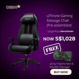 OSIM uThrone Gaming Massage Chair (Pre-Assembled) + FREE uCosy X-Sports Neck & Shoulder Massager