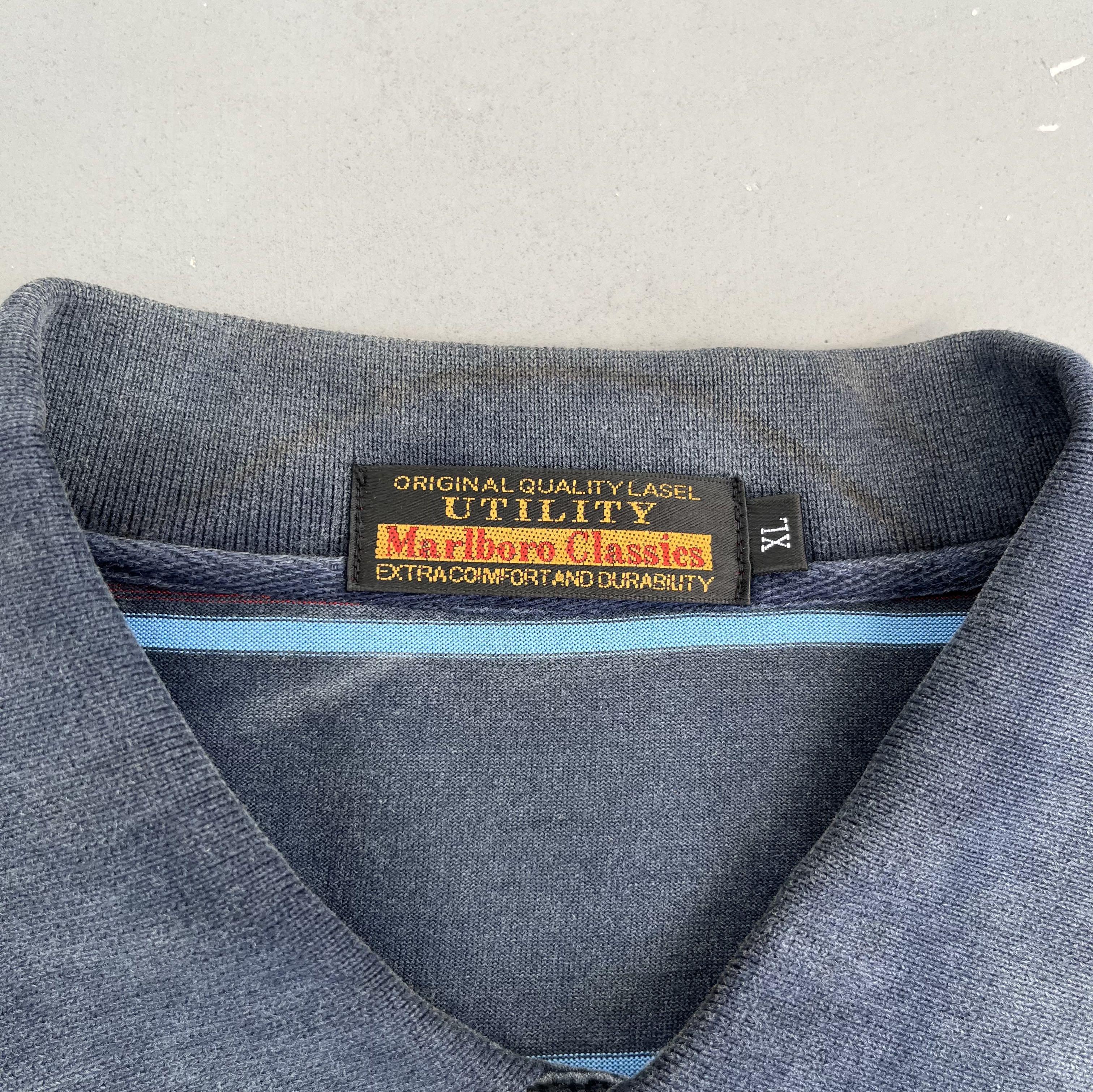 T-shirt Vintage Marlboro Classics Homme Rayures Bleues - Col V, Manches Courtes, Taille M