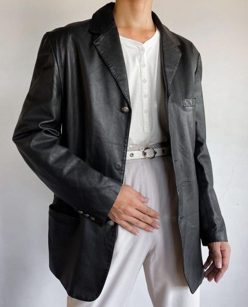 Vintage versace best sale leather jacket mens