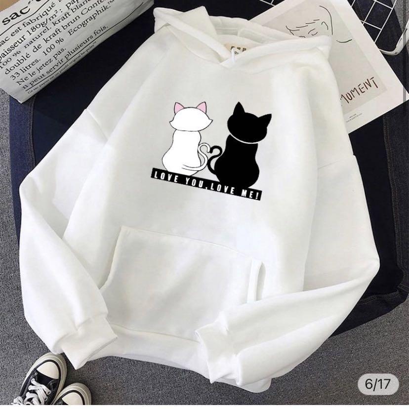 White cheap cat hoodie