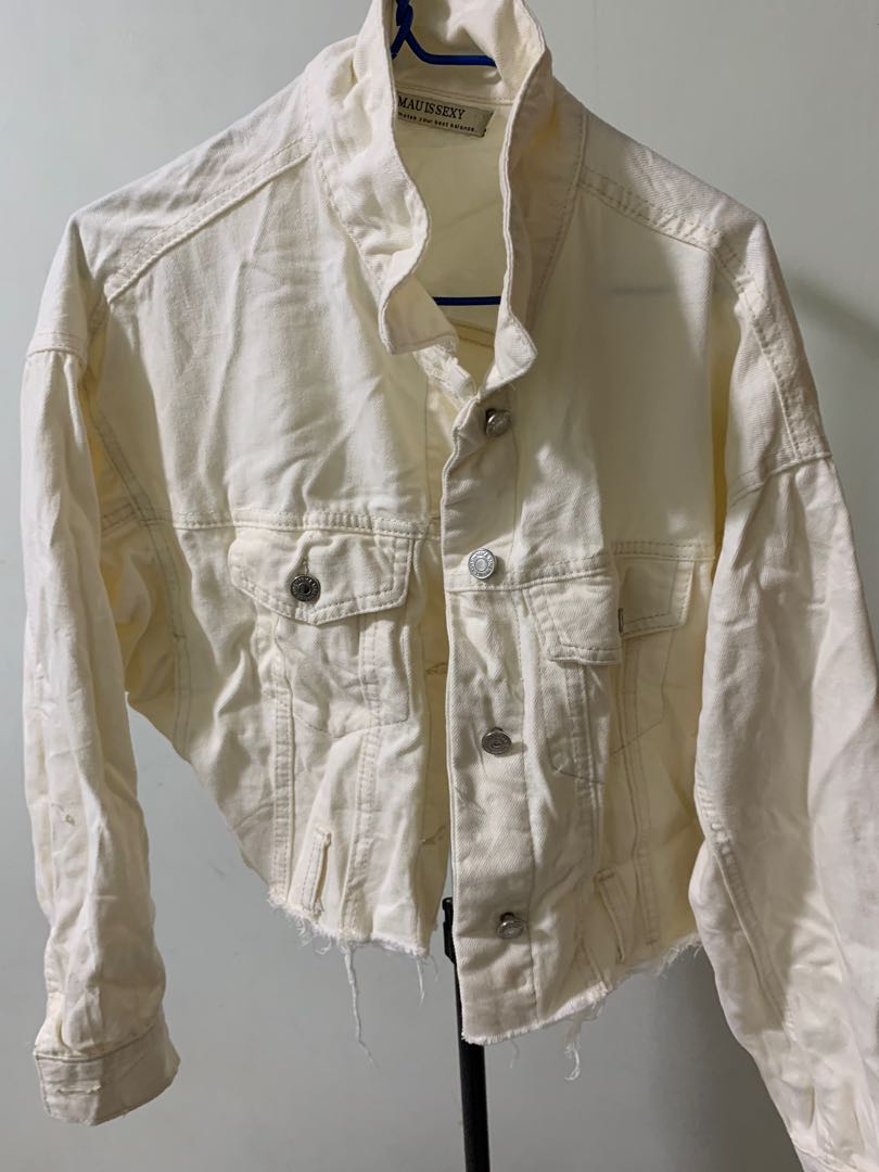 White crop top clearance denim jacket