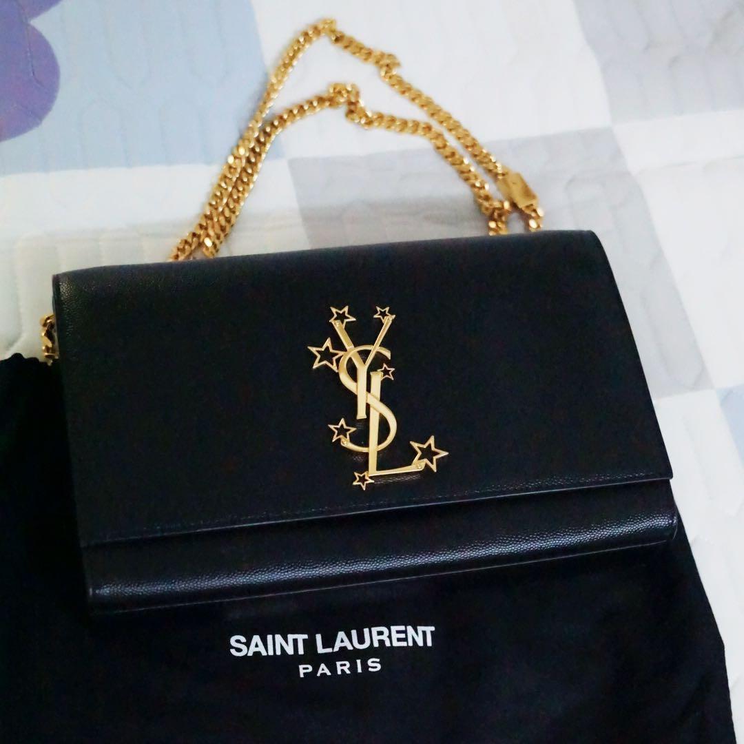 Saint Laurent Kate Medium Chain Bag in Grain De Poudre Gold-tone