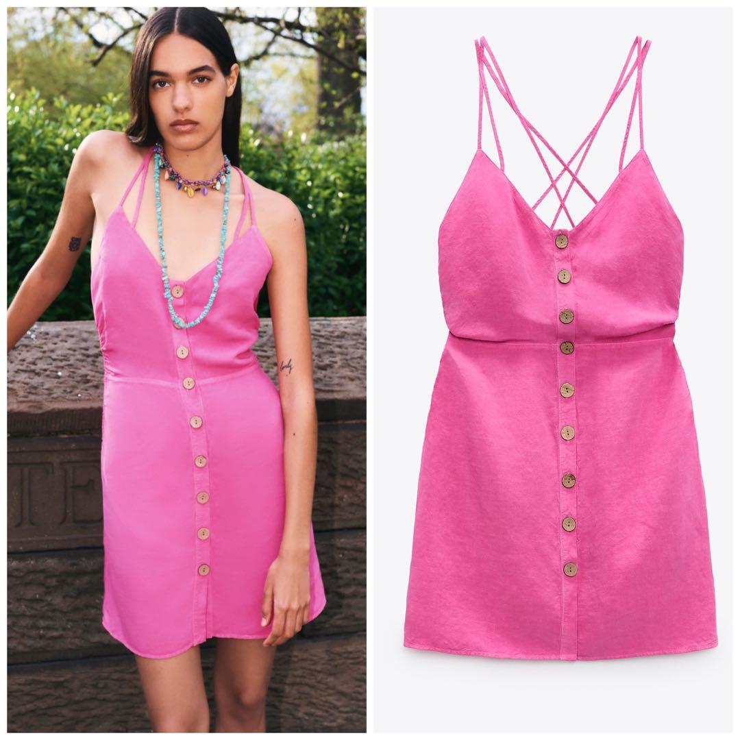 Zara Pink Mini Dress, Fesyen Wanita, Pakaian Wanita, Gaun u0026 Rok di Carousell