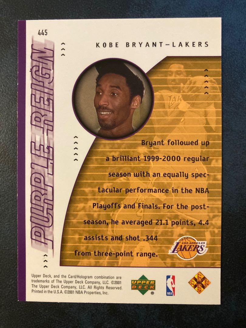 絕版罕有 Upper Deck 2001年 NBA 高比拜仁 Kobe Bryant 高比仔 籃球員卡 籃球卡 UD Purple Reign